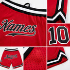 Custom Red Black-White Authentic Throwback Basketball Shorts detail
