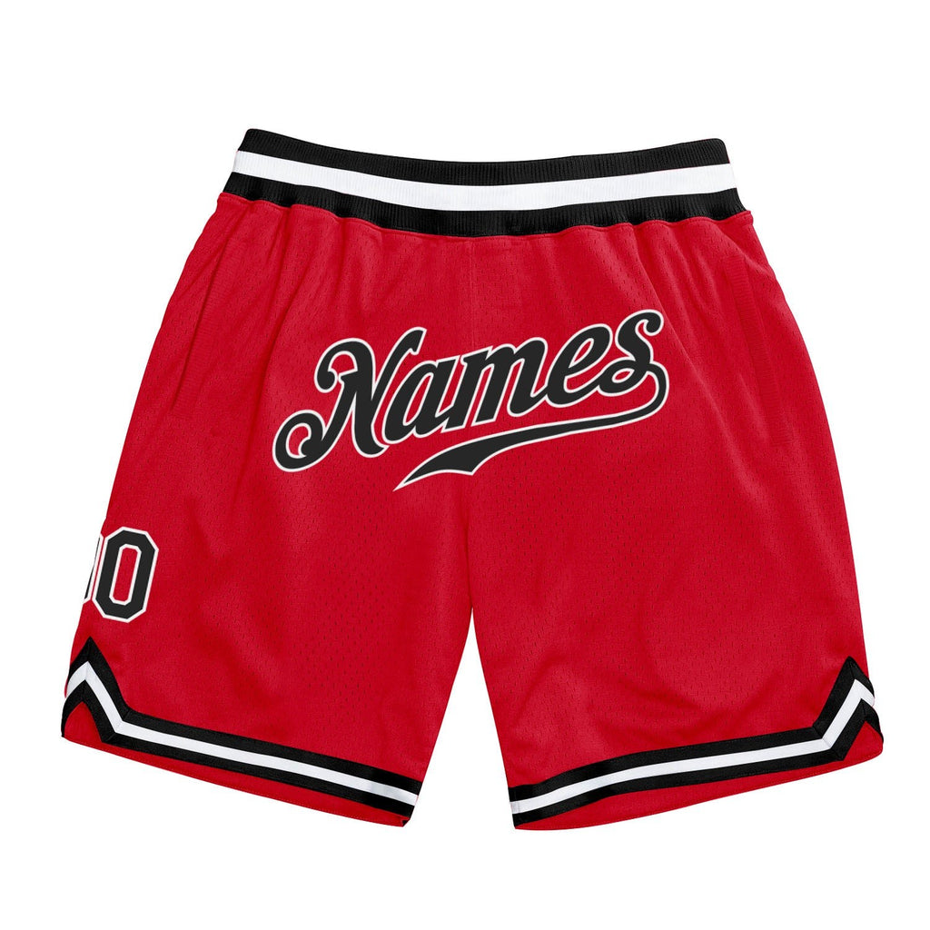 Custom Red Black-White Authentic Throwback Basketball Shorts photo 1