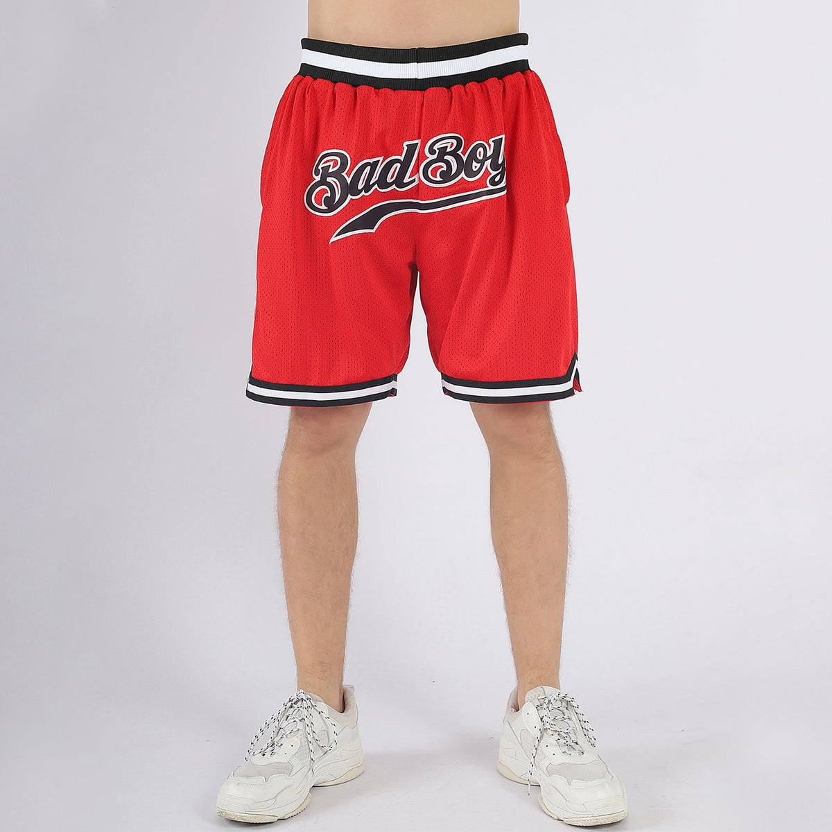 Custom Red Black-White Authentic Throwback Basketball Shorts photo 2