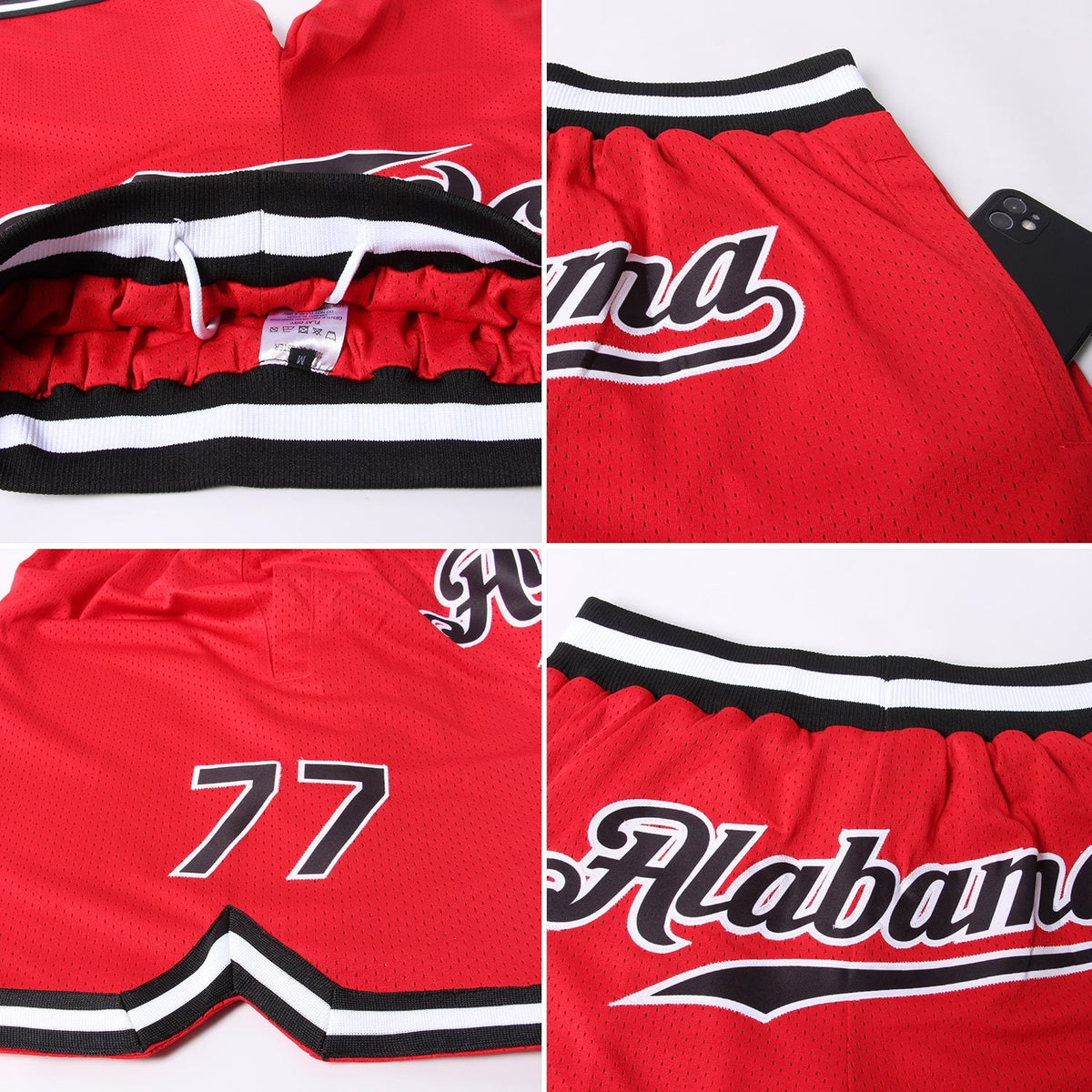Custom Red Black-White Authentic Throwback Basketball Shorts photo 4