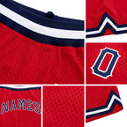 Custom Red Navy-White Authentic Throwback Basketball Shorts detail