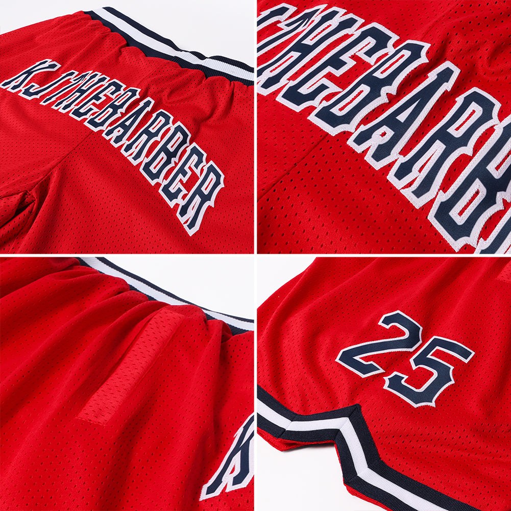 Custom Red Navy-White Authentic Throwback Basketball Shorts photo 3