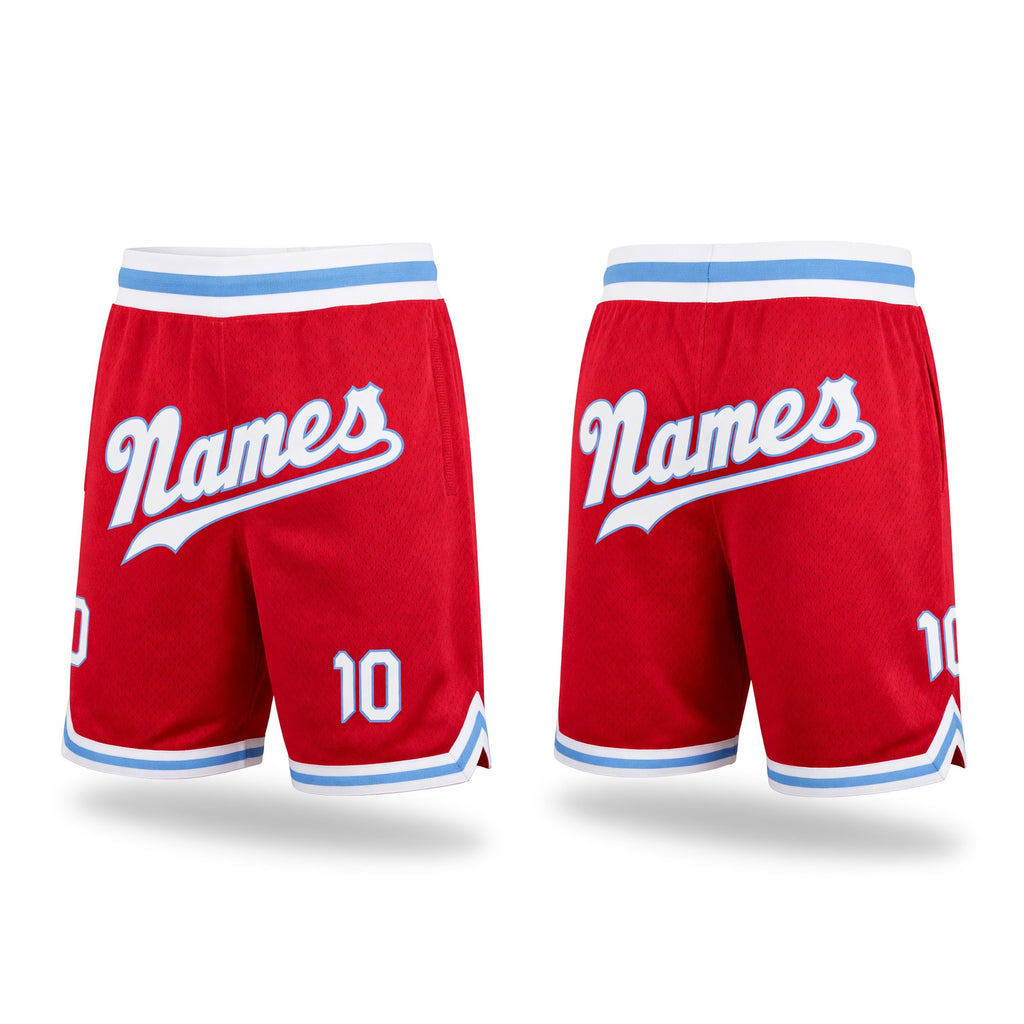 Custom Red White-Light Blue Authentic Throwback Basketball Shorts