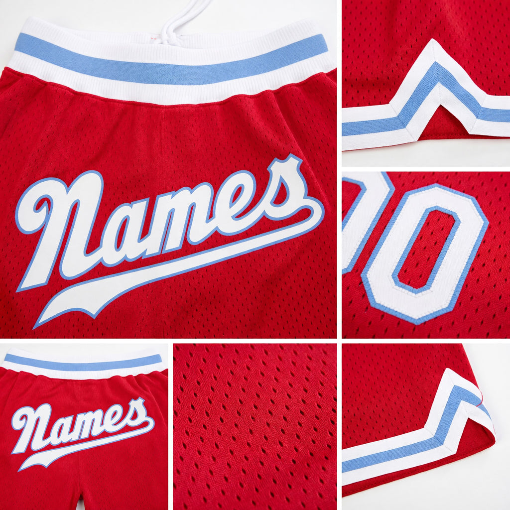 Custom Red White-Light Blue Authentic Throwback Basketball Shorts detail