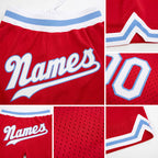 Custom Red White-Light Blue Authentic Throwback Basketball Shorts detail