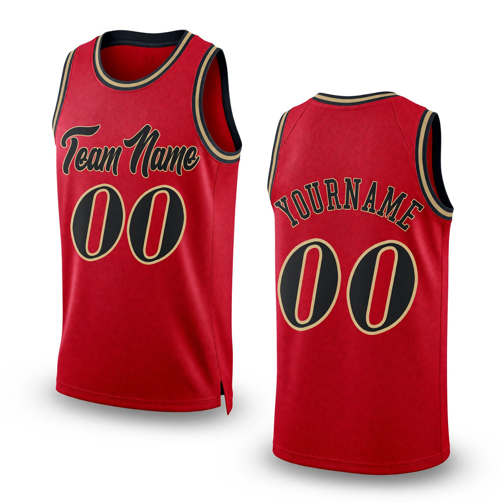 Custom Red Black-Old Gold Authentic Throwback Basketball Jersey
