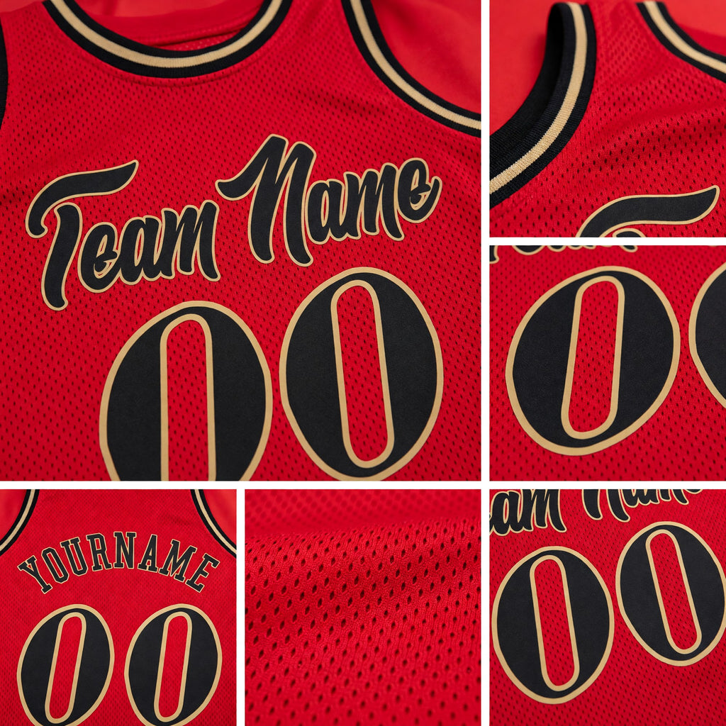 Custom Red Black-Old Gold Authentic Throwback Basketball Jersey detail