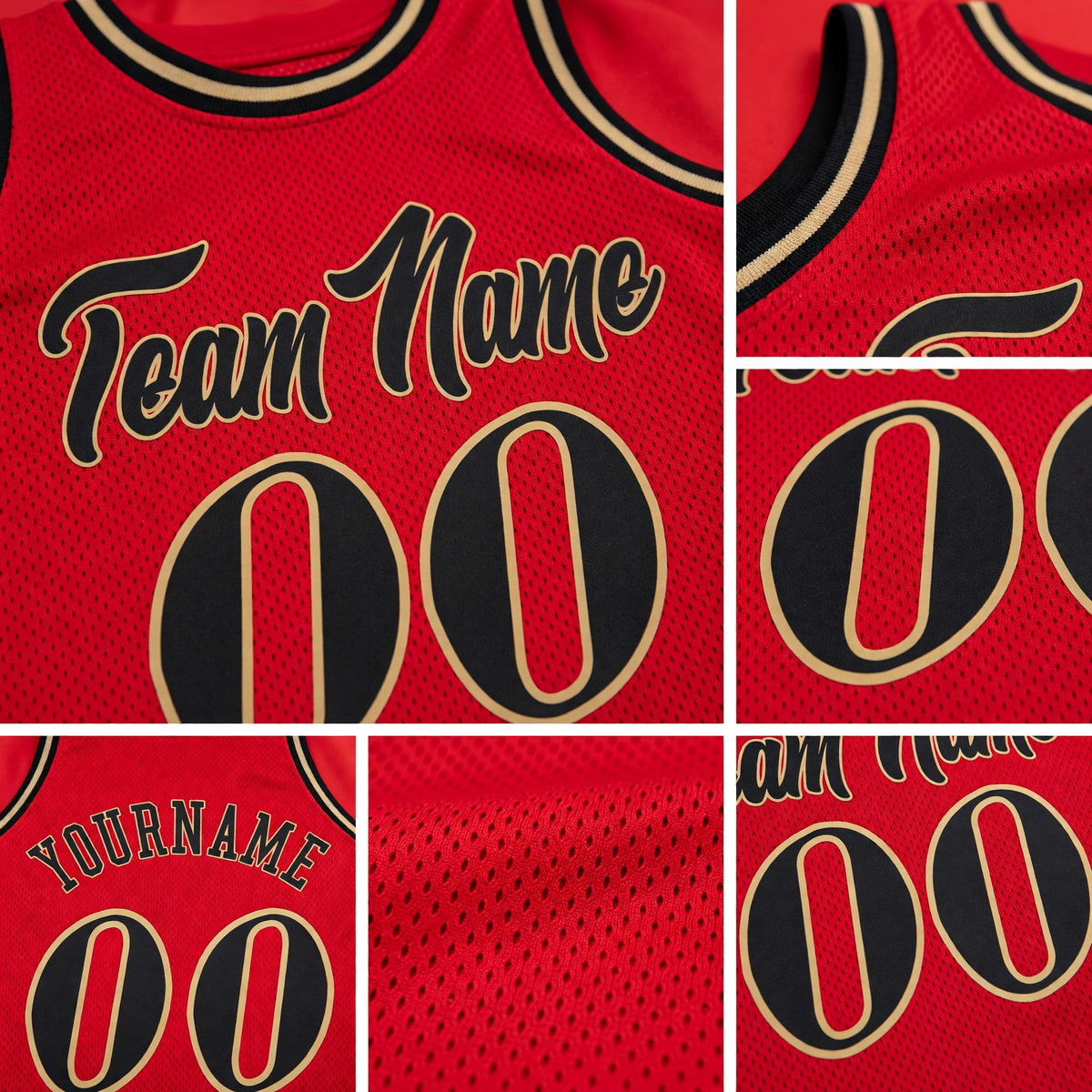 Custom Red Black-Old Gold Authentic Throwback Basketball Jersey detail