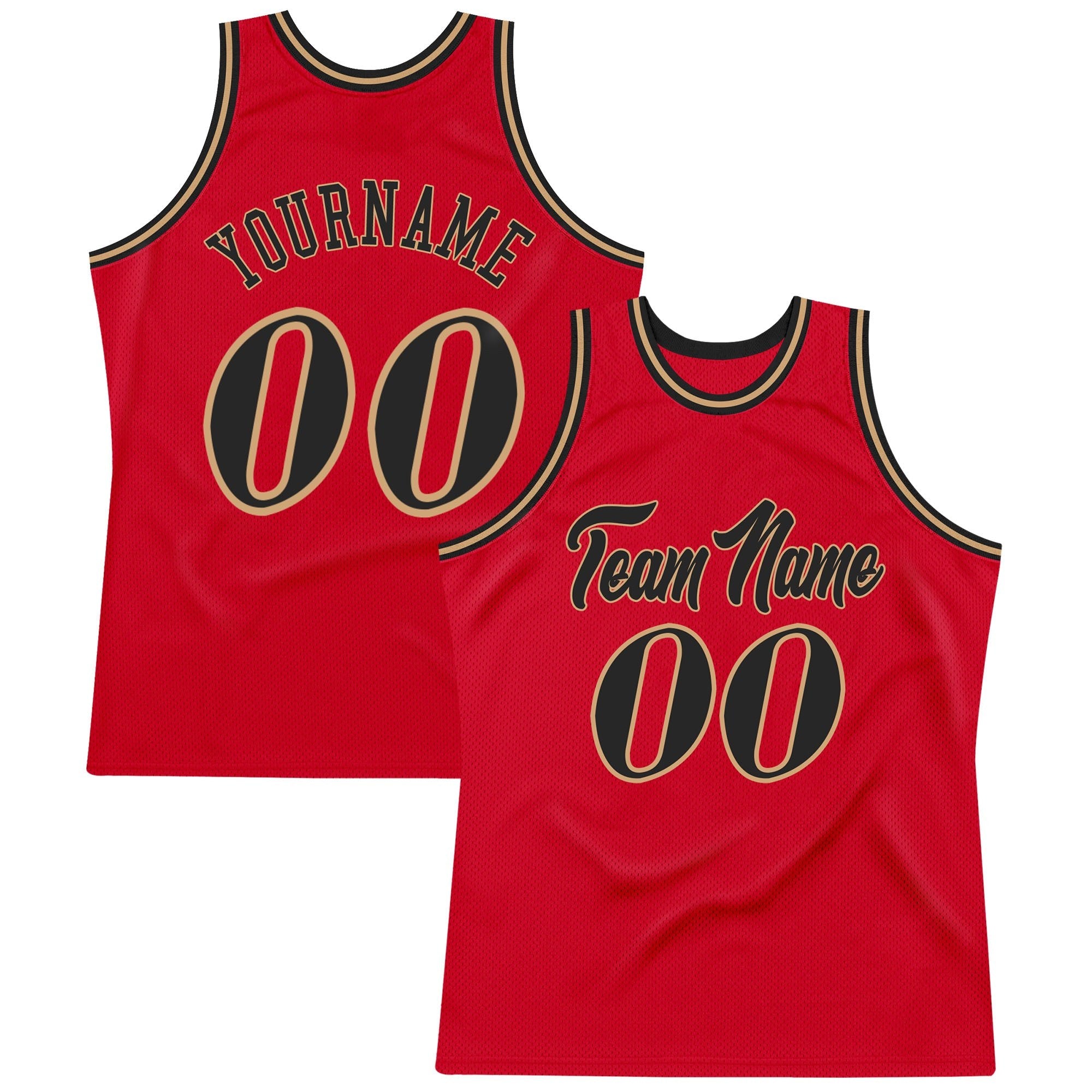 Custom Red Black-Old Gold Authentic Throwback Basketball Jersey photo 1