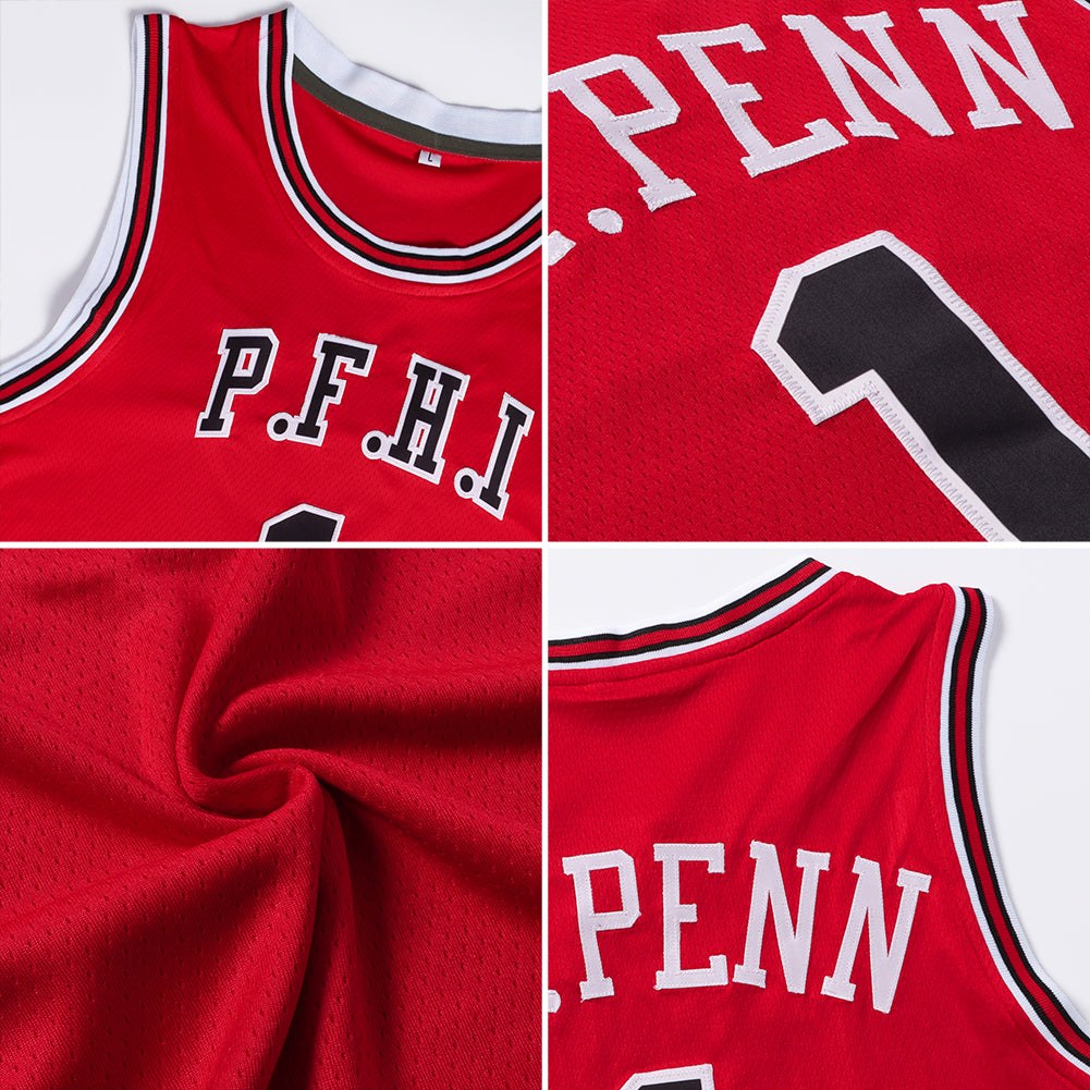 Custom Red Black-Old Gold Authentic Throwback Basketball Jersey photo 4