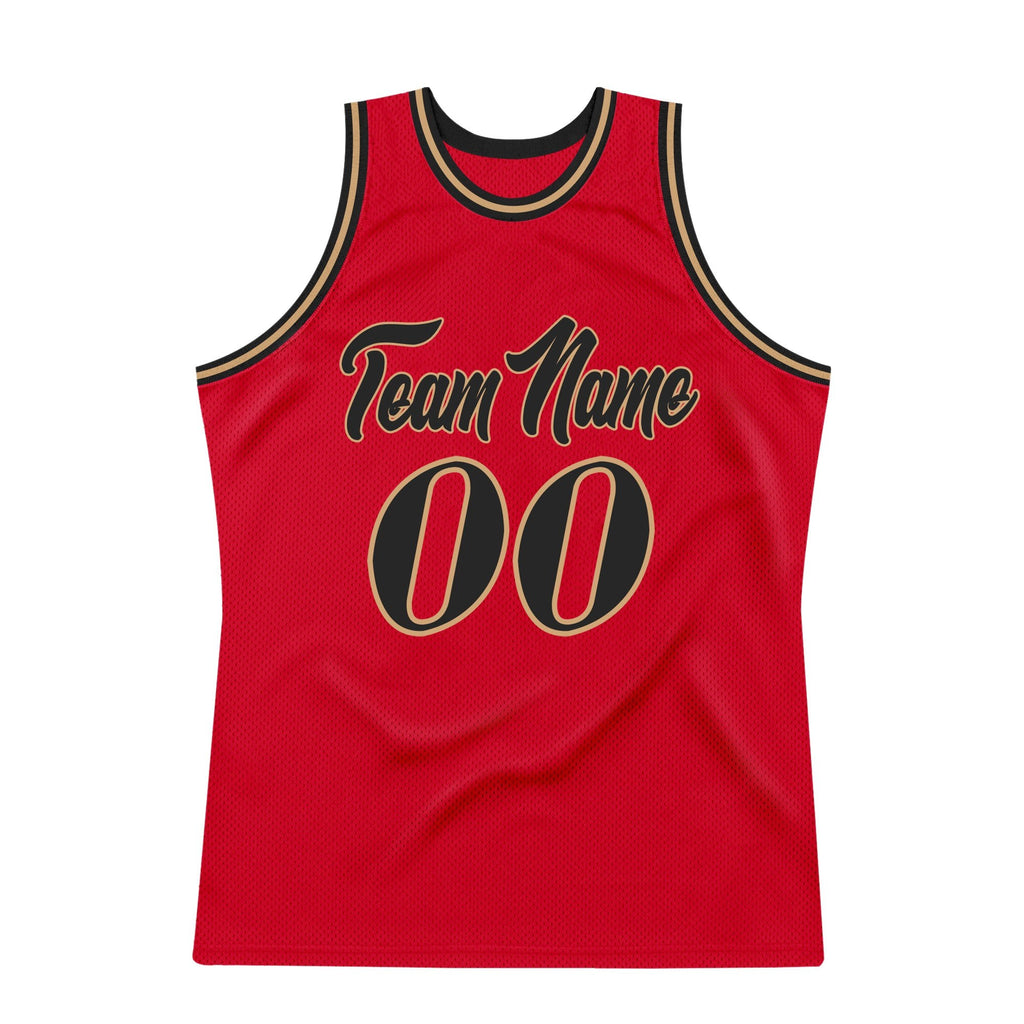 Custom Red Black-Old Gold Authentic Throwback Basketball Jersey photo 6