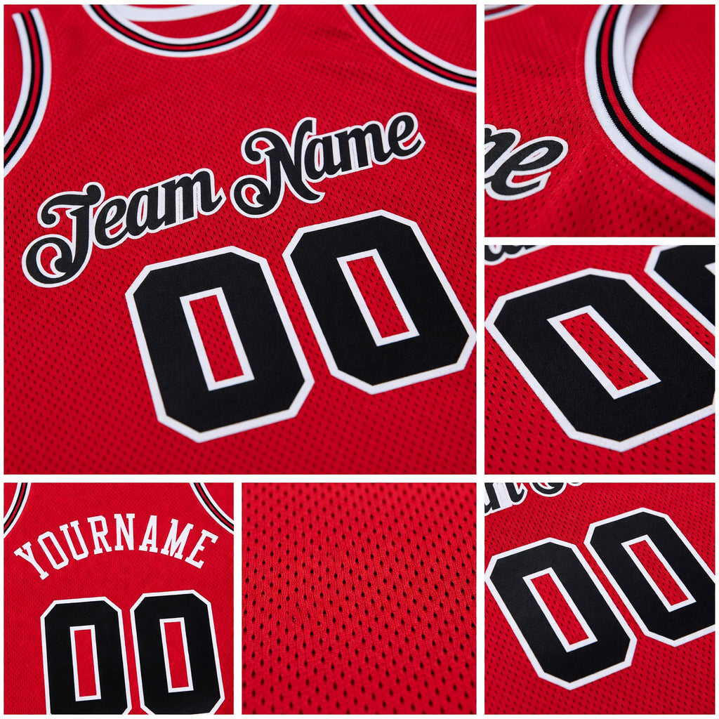 Custom Red Black-Red Authentic Throwback Basketball Jersey detail