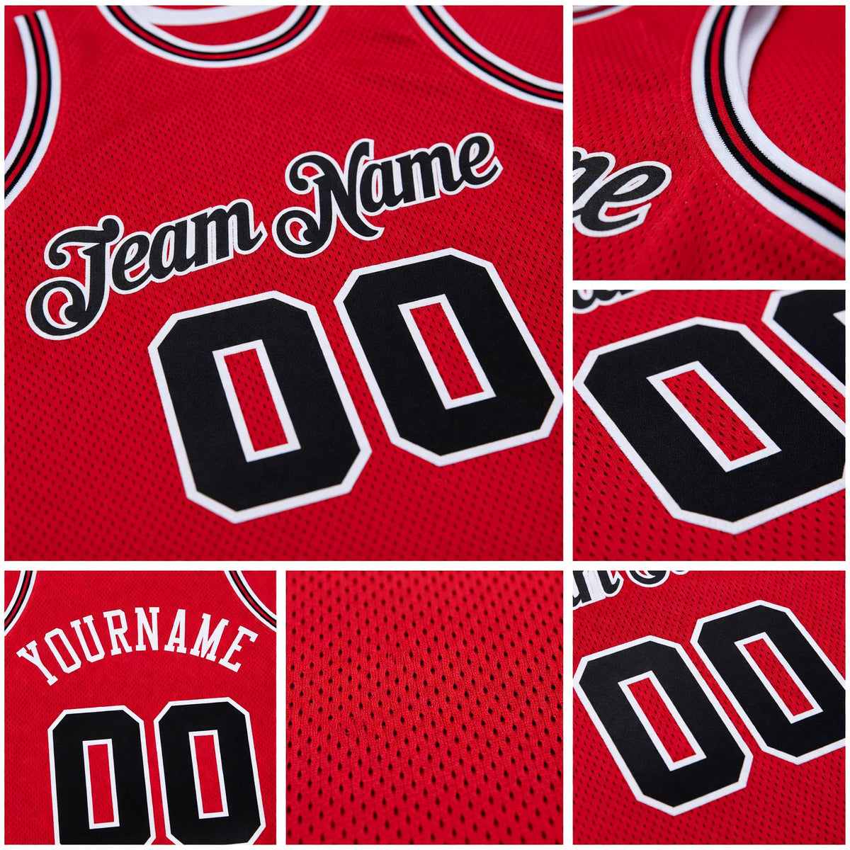 Custom Red Black-Red Authentic Throwback Basketball Jersey detail