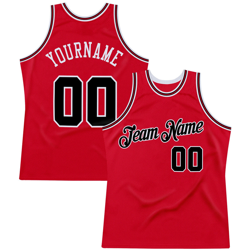 Custom Red Black-Red Authentic Throwback Basketball Jersey photo 1