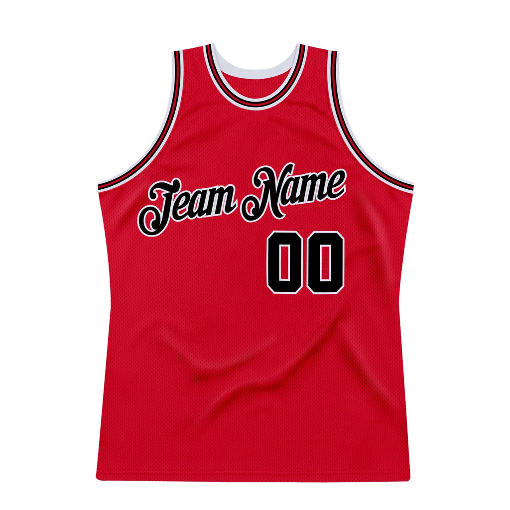 Custom Red Black-Red Authentic Throwback Basketball Jersey photo 5