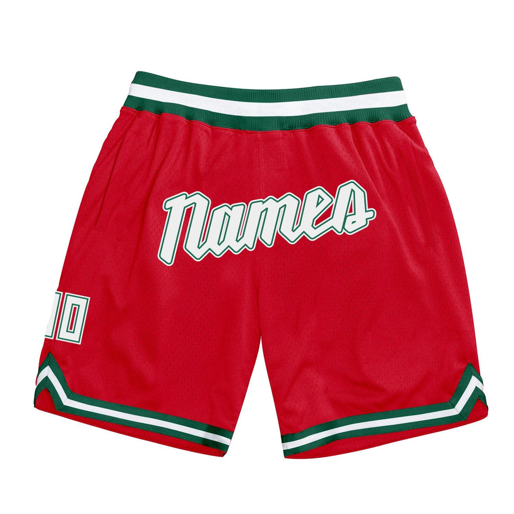 Custom Red White-Kelly Green Authentic Throwback Basketball Shorts photo 1
