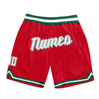 Custom Red White-Kelly Green Authentic Throwback Basketball Shorts photo 1