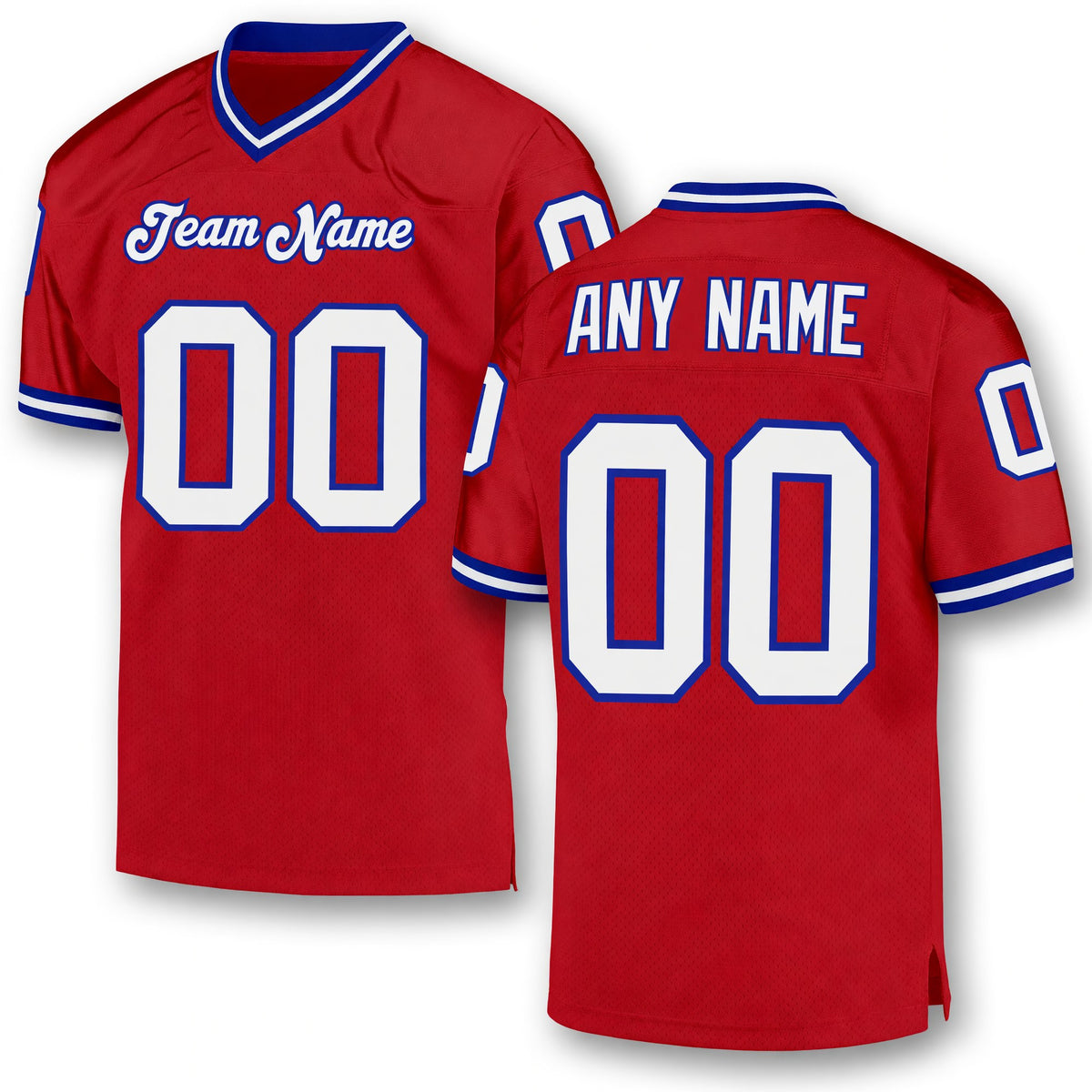 Custom Red White-Royal Mesh Authentic Throwback Football Jersey