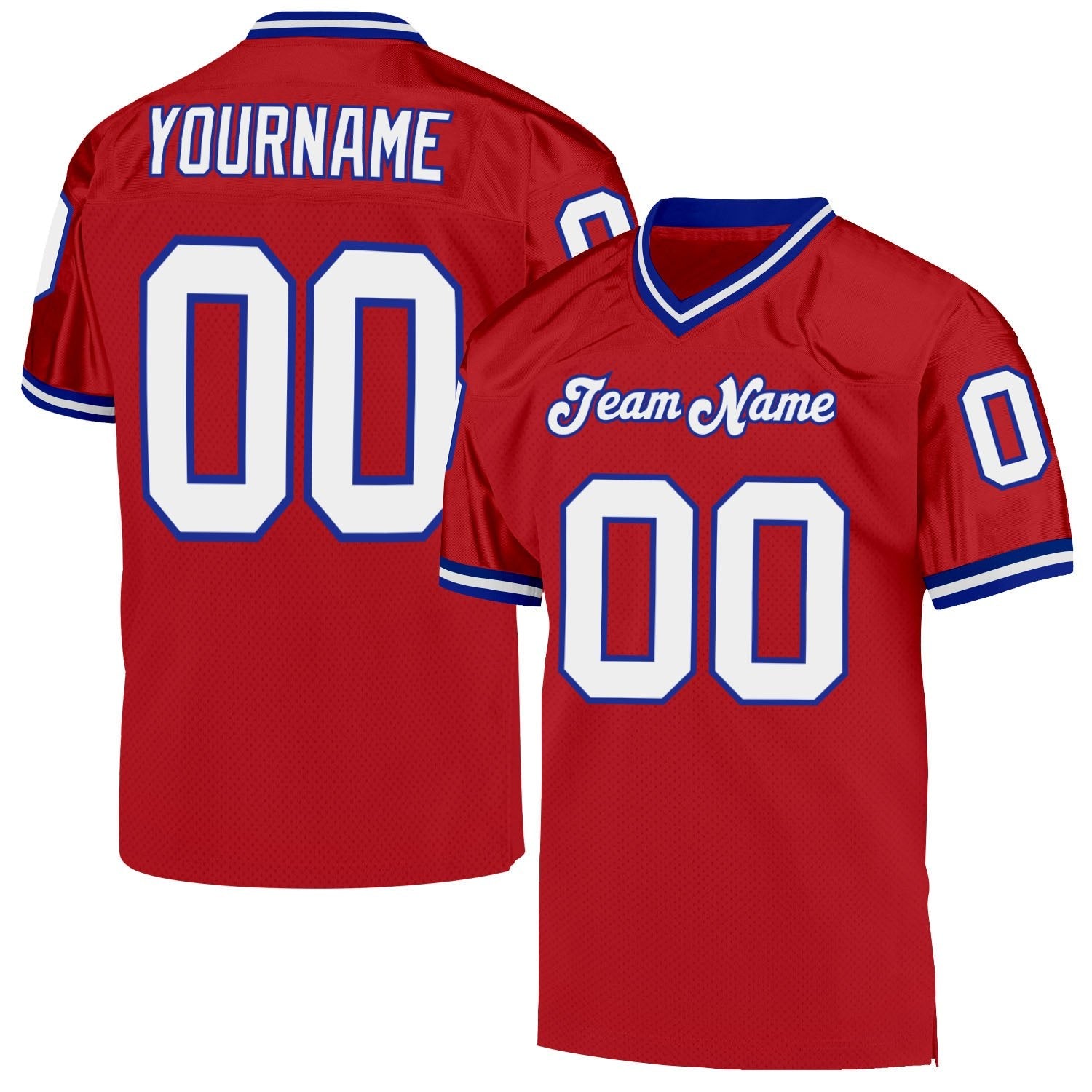 Custom Red White-Royal Mesh Authentic Throwback Football Jersey photo 1
