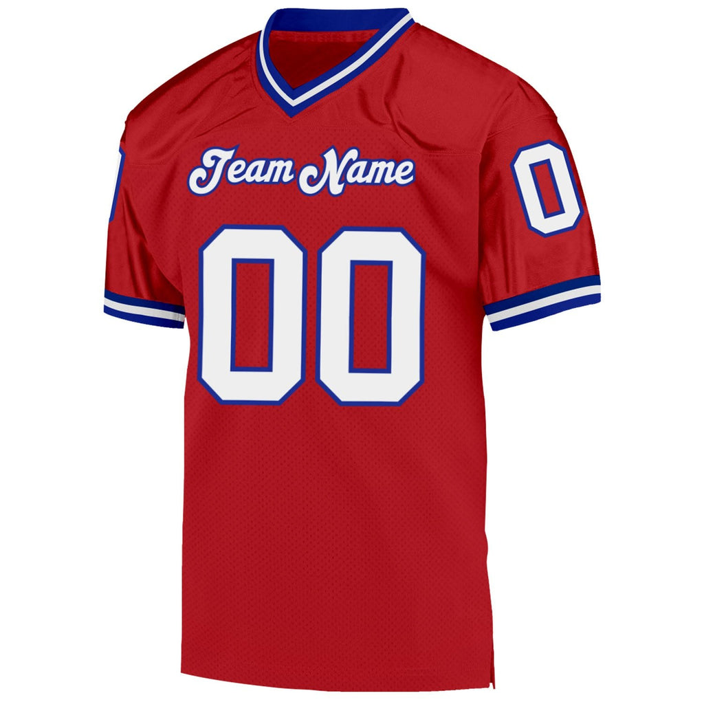 Custom Red White-Royal Mesh Authentic Throwback Football Jersey photo 2