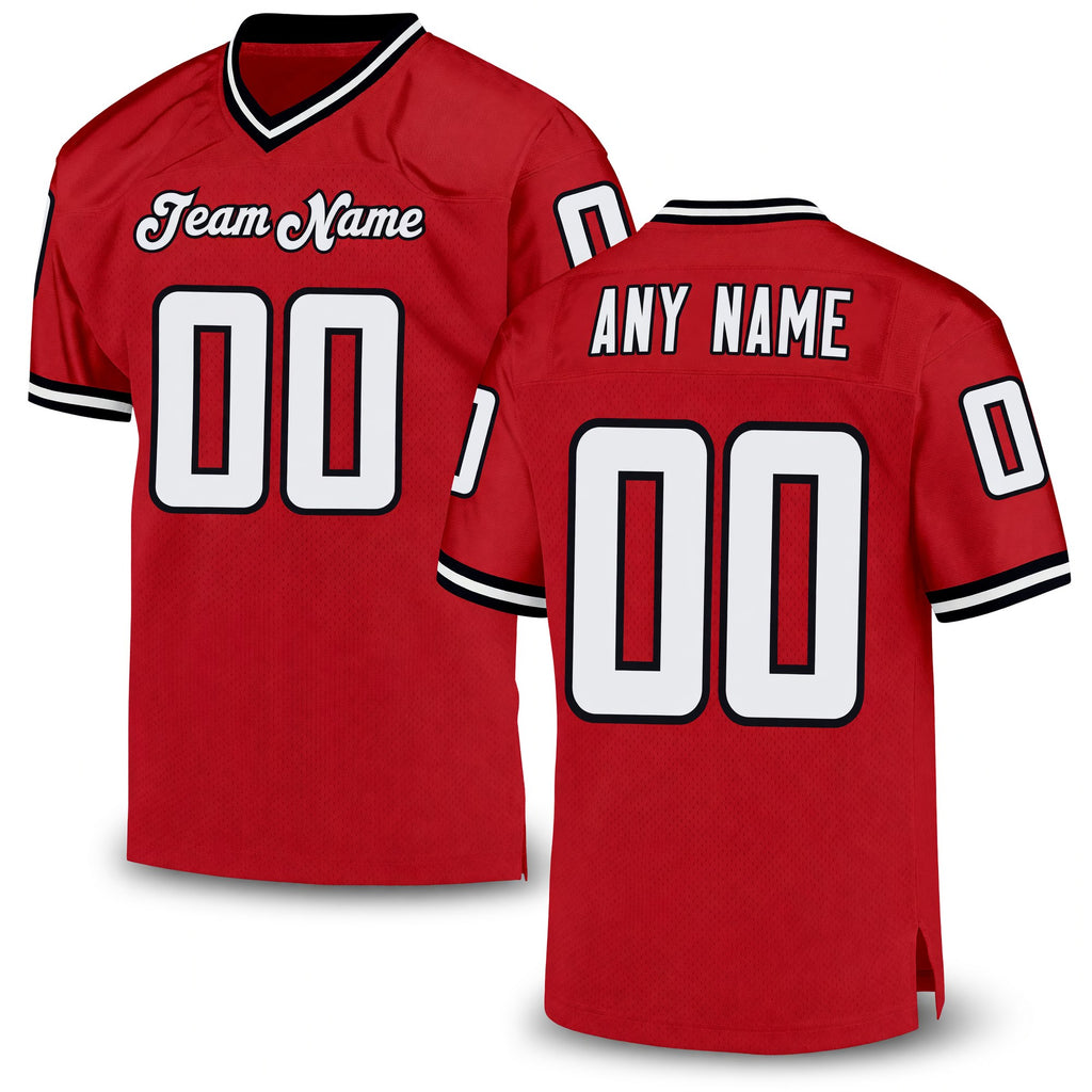 Custom Red White-Black Mesh Authentic Throwback Football Jersey