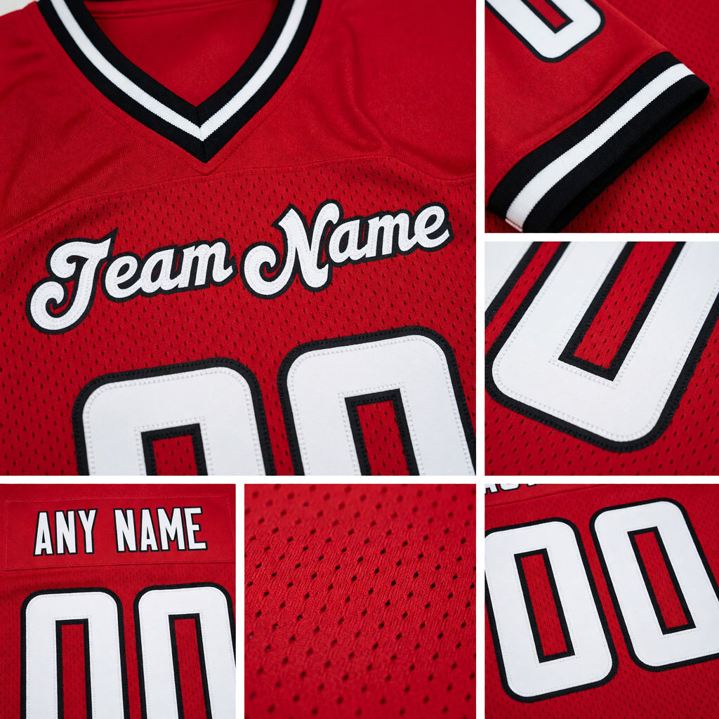 Custom Red White-Black Mesh Authentic Throwback Football Jersey detail
