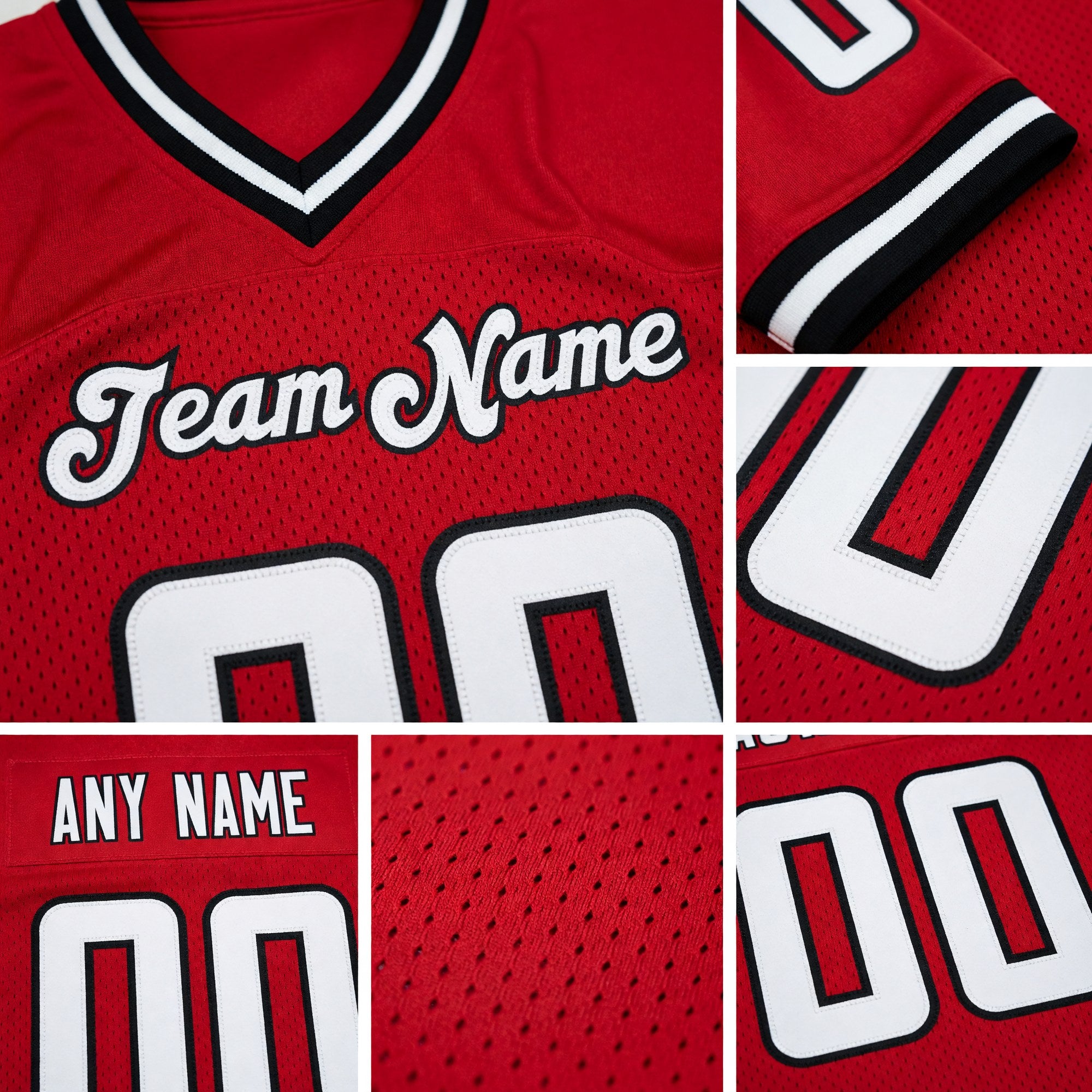 Custom Red White-Black Mesh Authentic Throwback Football Jersey detail