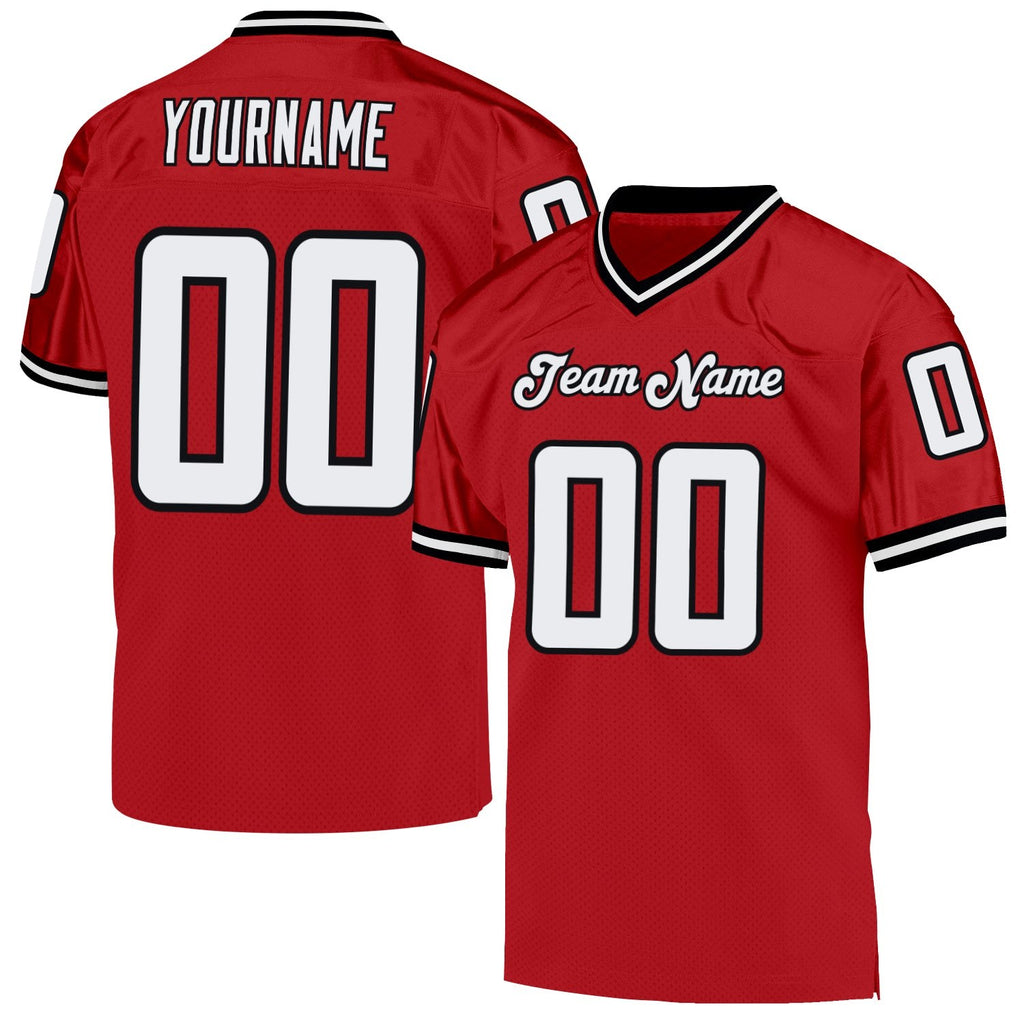 Custom Red White-Black Mesh Authentic Throwback Football Jersey photo 1