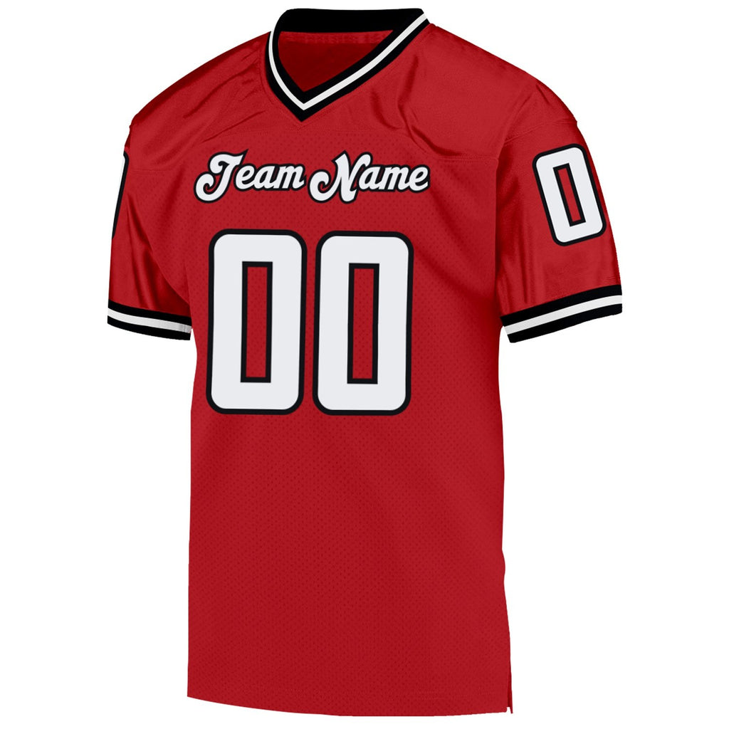 Custom Red White-Black Mesh Authentic Throwback Football Jersey photo 2