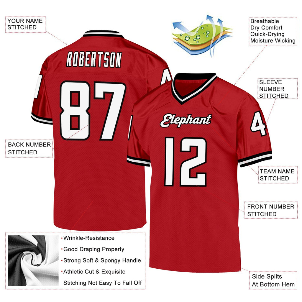 Custom Red White-Black Mesh Authentic Throwback Football Jersey photo 4