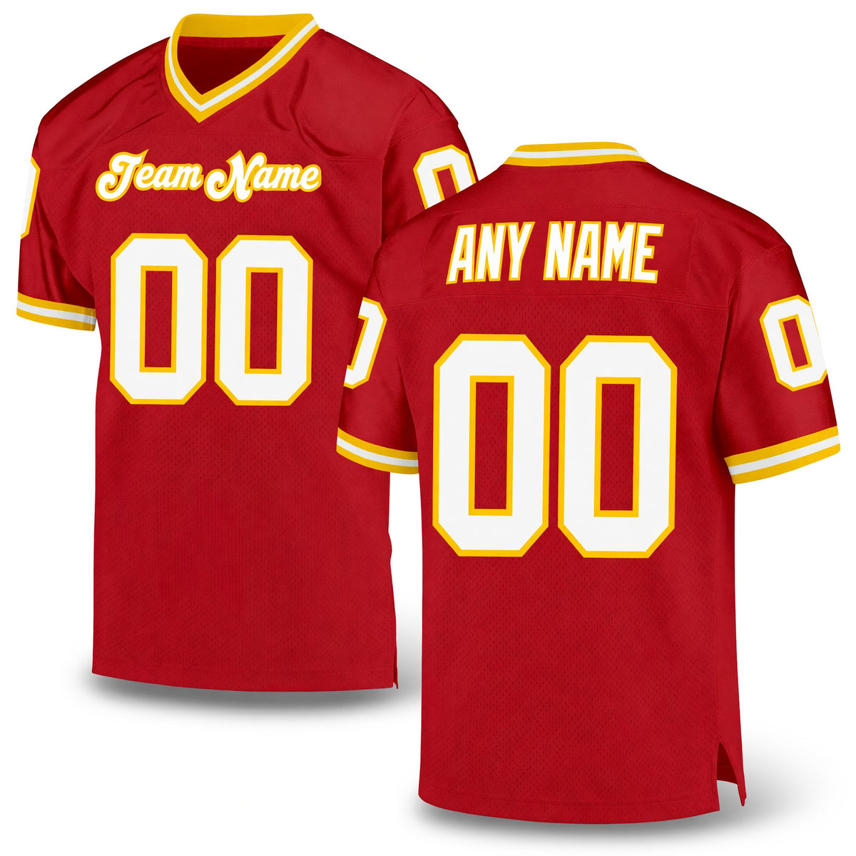 Custom Red White-Gold Mesh Authentic Throwback Football Jersey