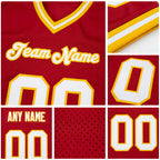 Custom Red White-Gold Mesh Authentic Throwback Football Jersey detail