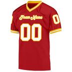 Custom Red White-Gold Mesh Authentic Throwback Football Jersey photo 2
