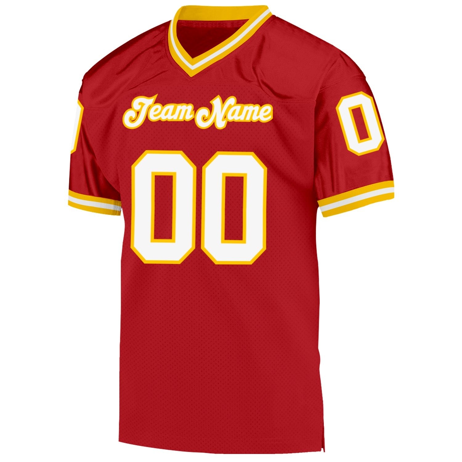 Custom Red White-Gold Mesh Authentic Throwback Football Jersey photo 2