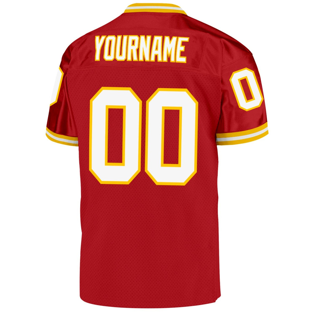 Custom Red White-Gold Mesh Authentic Throwback Football Jersey photo 3