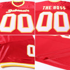 Custom Red White-Gold Mesh Authentic Throwback Football Jersey photo 6