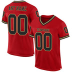Custom Red Black-Old Gold Mesh Authentic Throwback Football Jersey photo 1