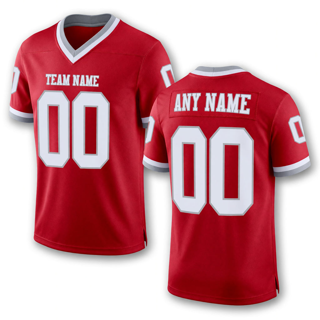 Custom Red White-Gray Mesh Authentic Throwback Football Jersey