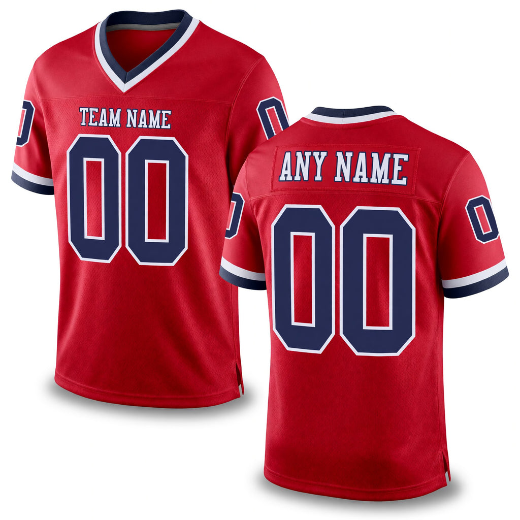 Custom Red Navy-White Mesh Authentic Throwback Football Jersey
