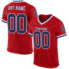 Custom Red Navy-White Mesh Authentic Throwback Football Jersey photo 1
