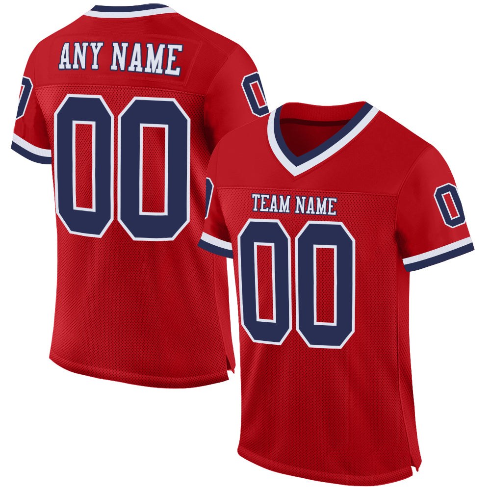 Custom Red Navy-White Mesh Authentic Throwback Football Jersey photo 1