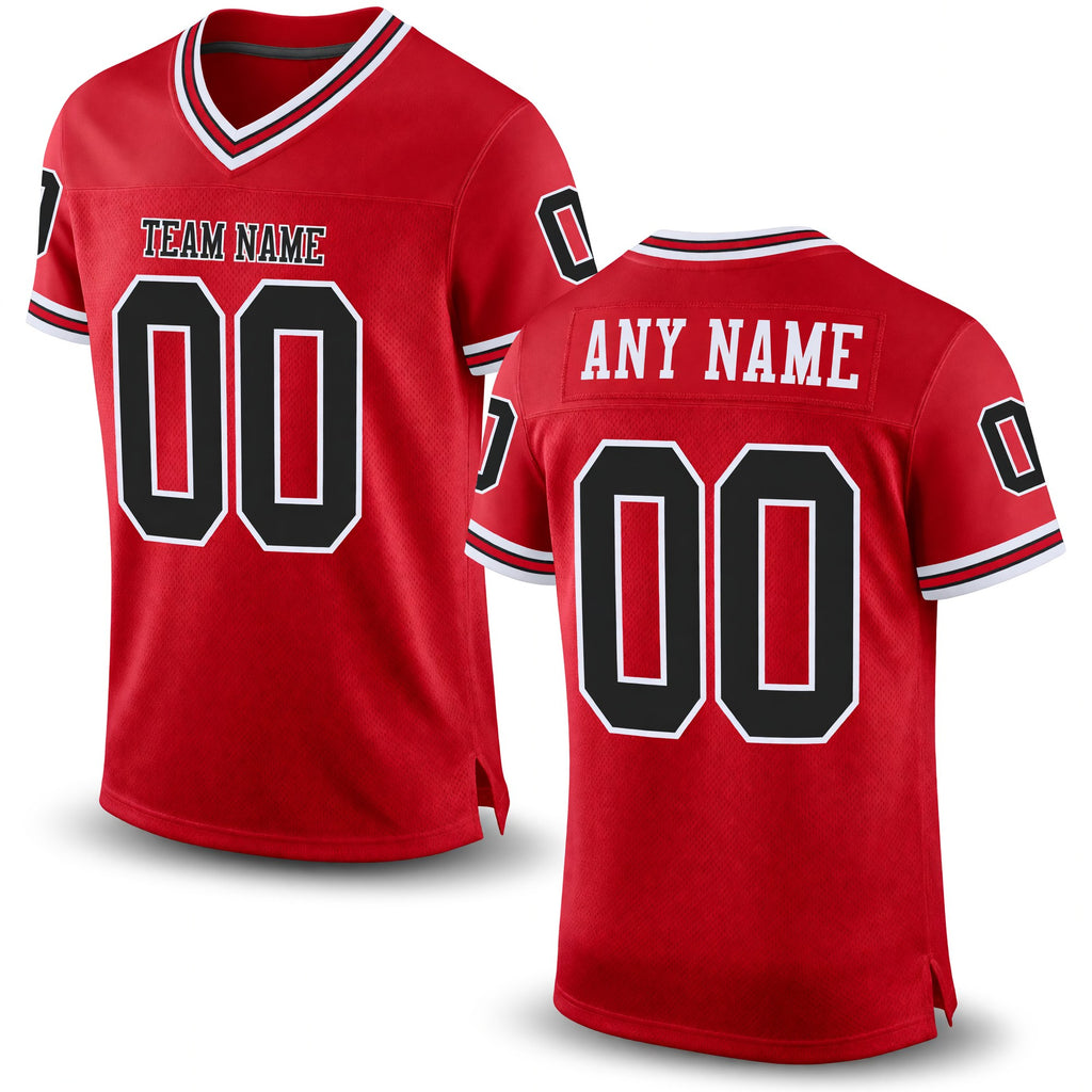Custom Red Black-White Mesh Authentic Throwback Football Jersey