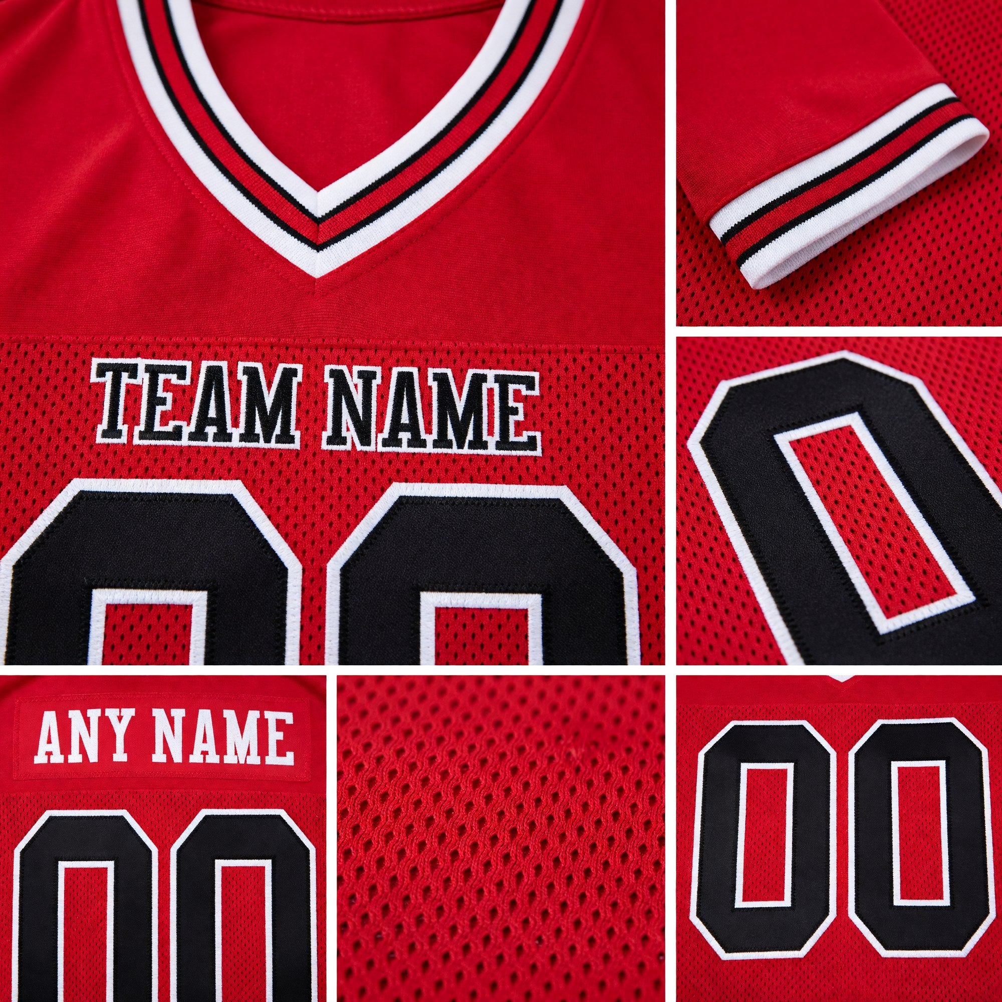 Custom Red Black-White Mesh Authentic Throwback Football Jersey detail