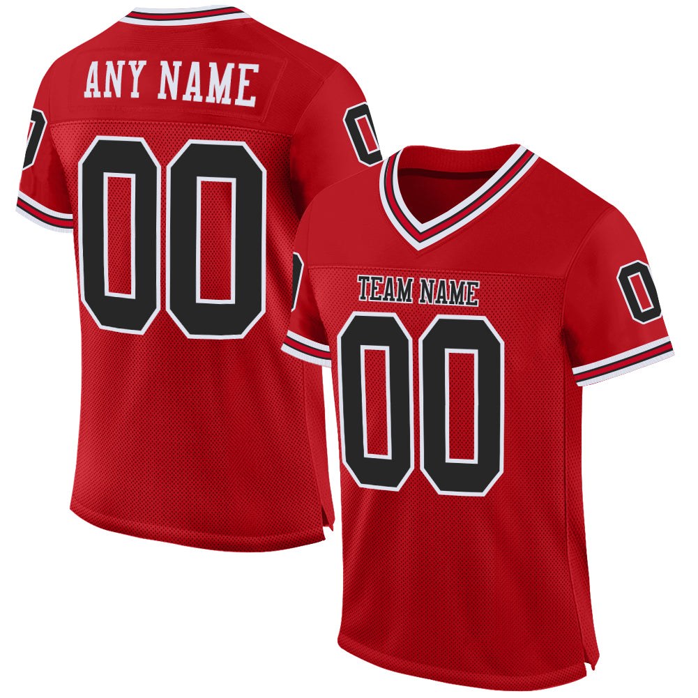 Custom Red Black-White Mesh Authentic Throwback Football Jersey photo 1