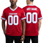 Custom Red White-Light Blue Mesh Authentic Throwback Football Jersey worn front and back