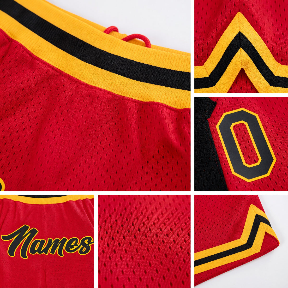 Custom Red Black-Gold Authentic Throwback Basketball Shorts detail