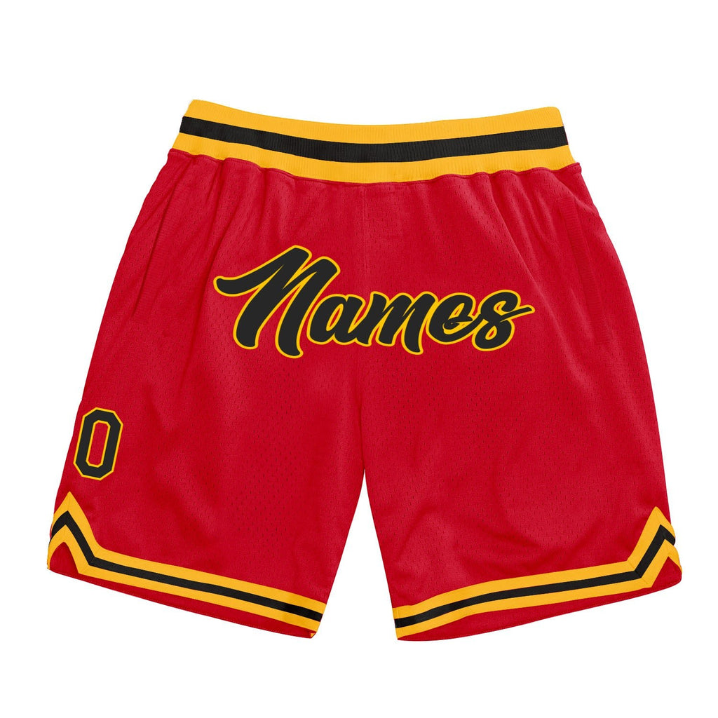 Custom Red Black-Gold Authentic Throwback Basketball Shorts photo 1