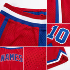 Custom Red Royal-White Authentic Throwback Basketball Shorts detail