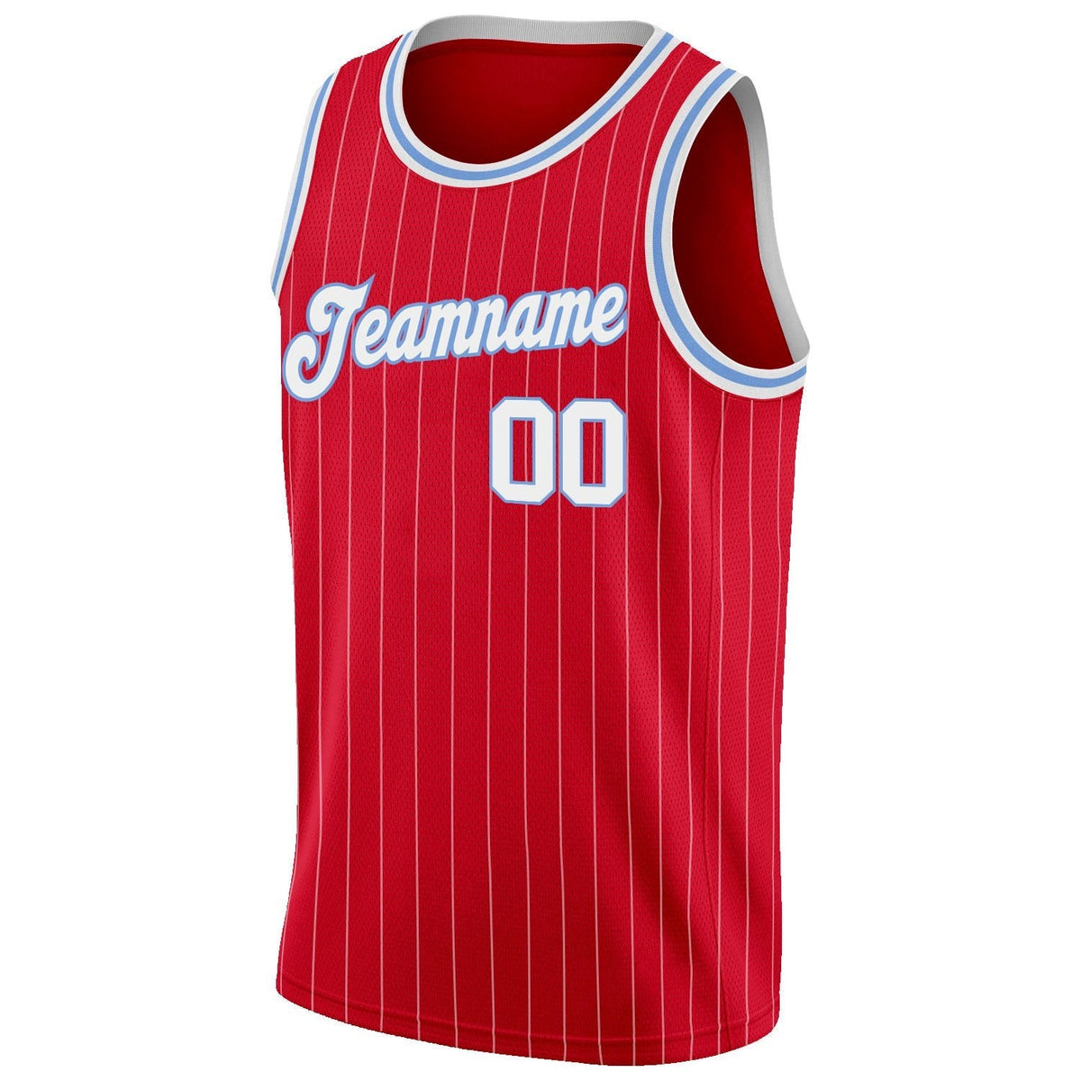 Custom Red White Pinstripe White-Light Blue Authentic Basketball Jersey photo 4