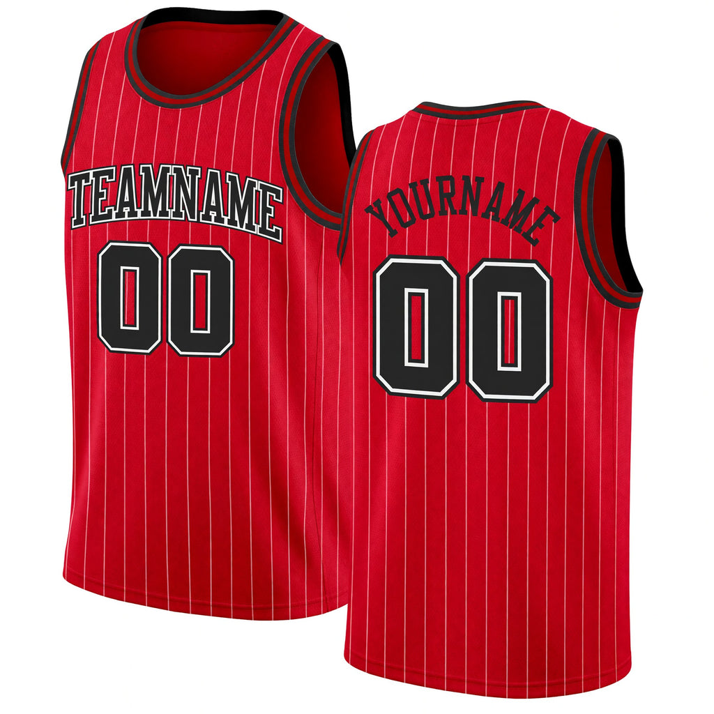 Custom Red White Pinstripe Black-White Authentic Basketball Jersey